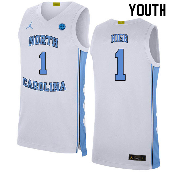 Youth #1 Zayden High North Carolina Tar Heels College Basketball Jerseys Stitched Sale-White - Click Image to Close